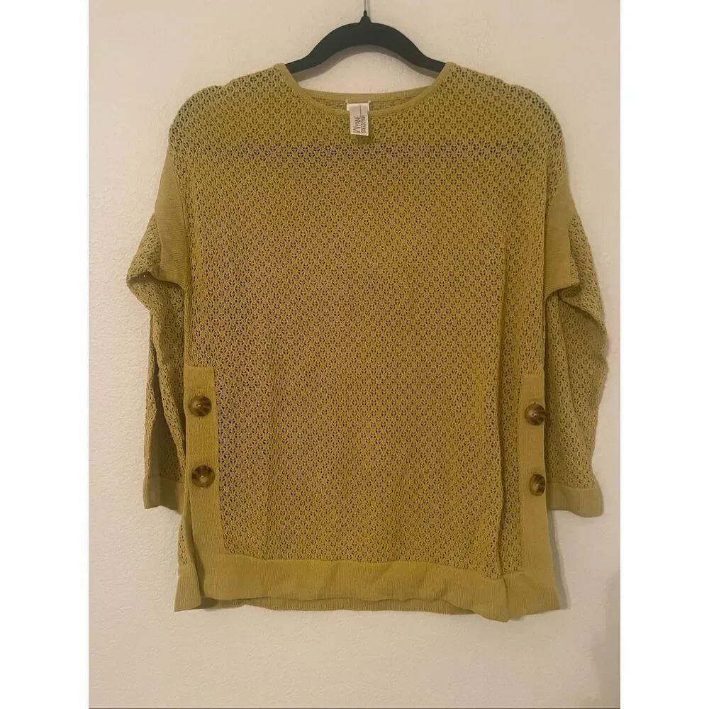 Wynne Colkections Mustard Knit Mesh Sweater W/ Button Sides NEW